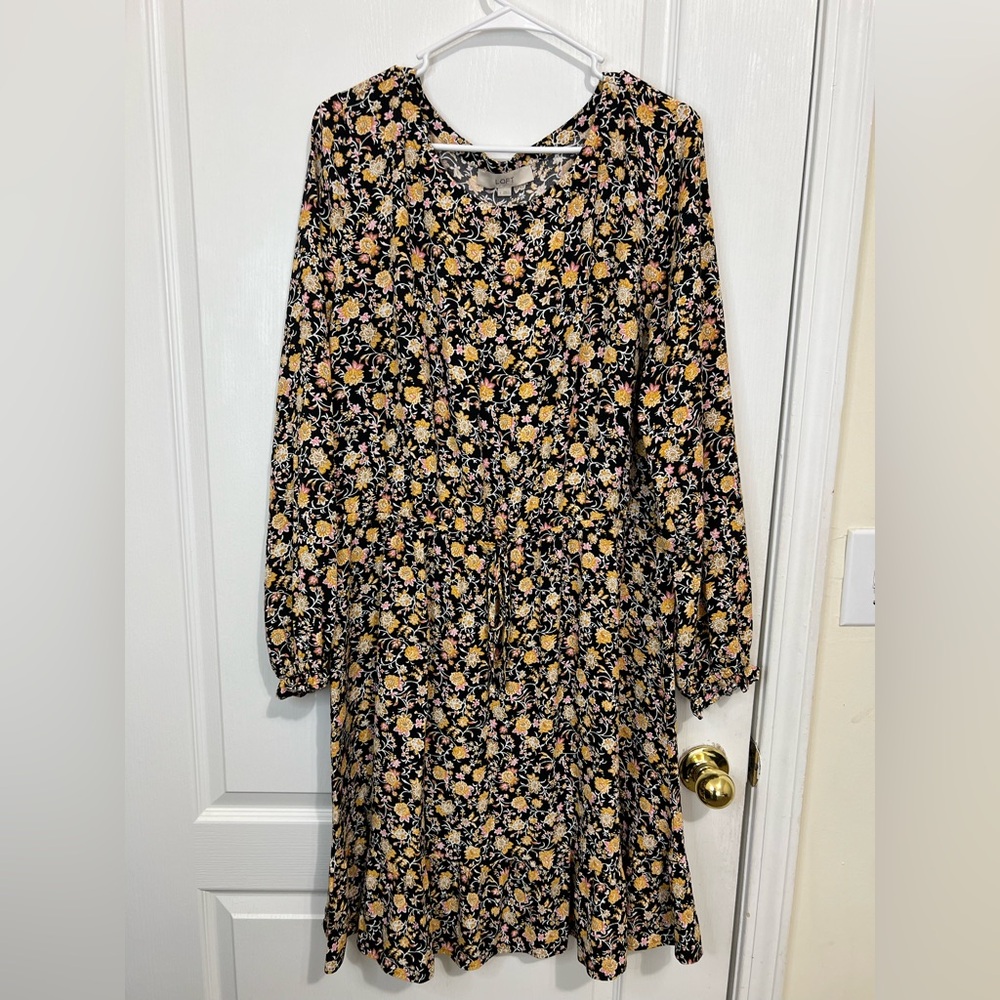 LOFT Floral Black and Yellow Dress - Picture 2 of 12